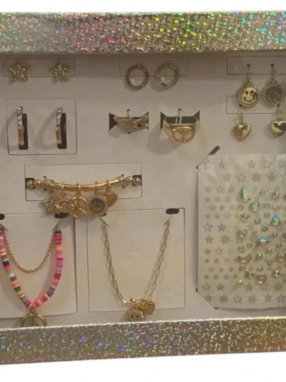 12 Piece Holographic Jewelry Gift Box Set Necklaces Bracelets Ring Nail Art NIB